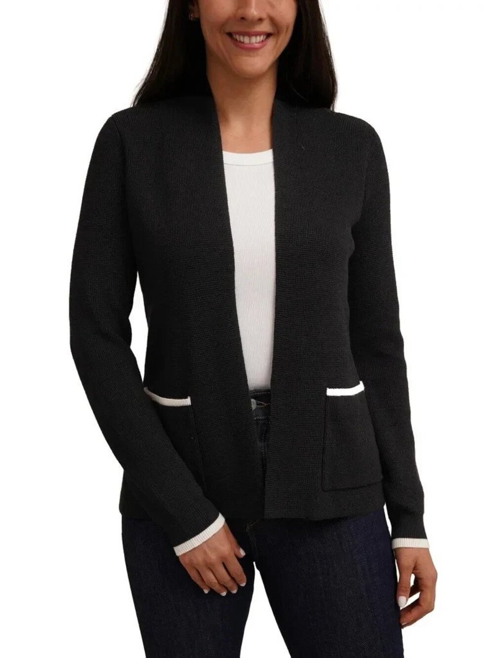 Cyrus Women's Plus Size XXL Black White Trim Cardigan Sweater NWT